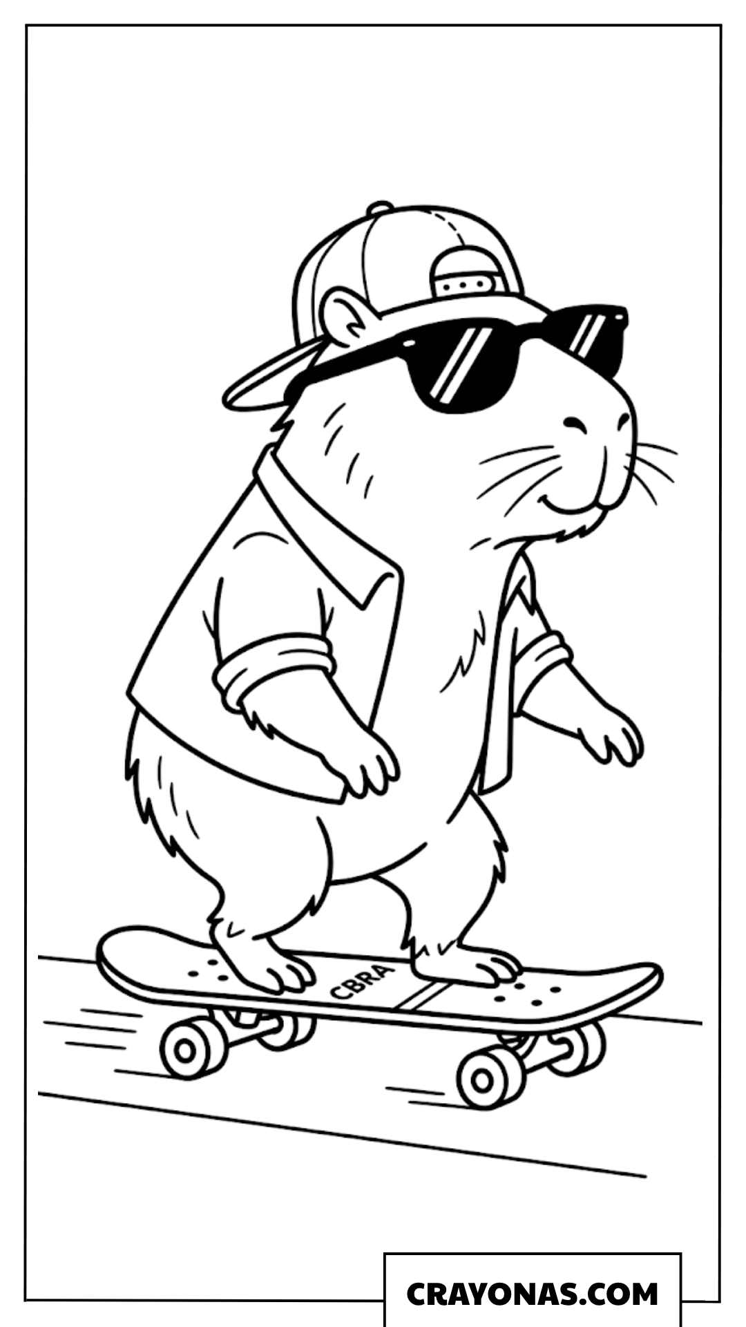 Cool Cartoon Capybara Riding a Skateboard Coloring Page