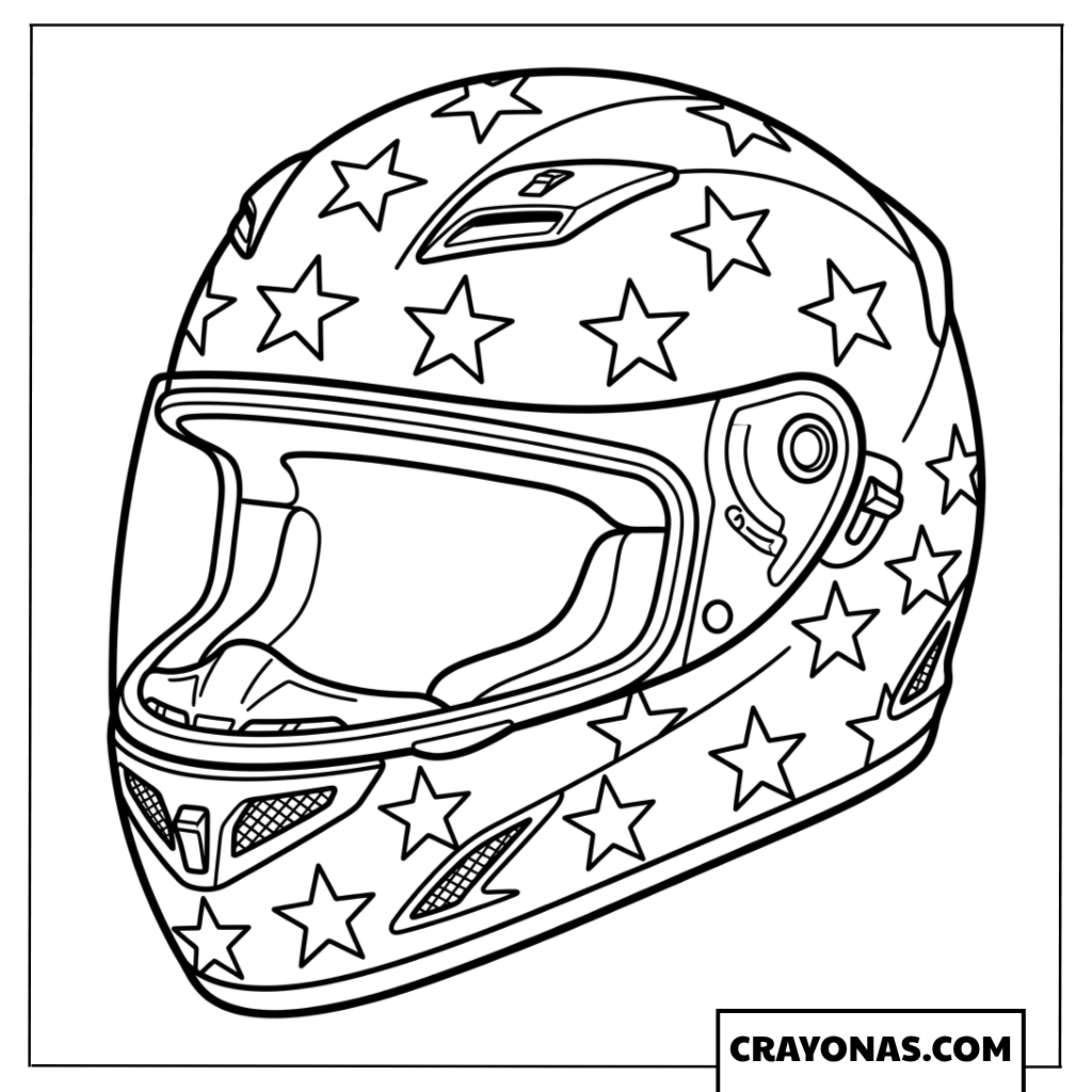 Cool Motorcycle Helmet with Stars Pattern Coloring Page