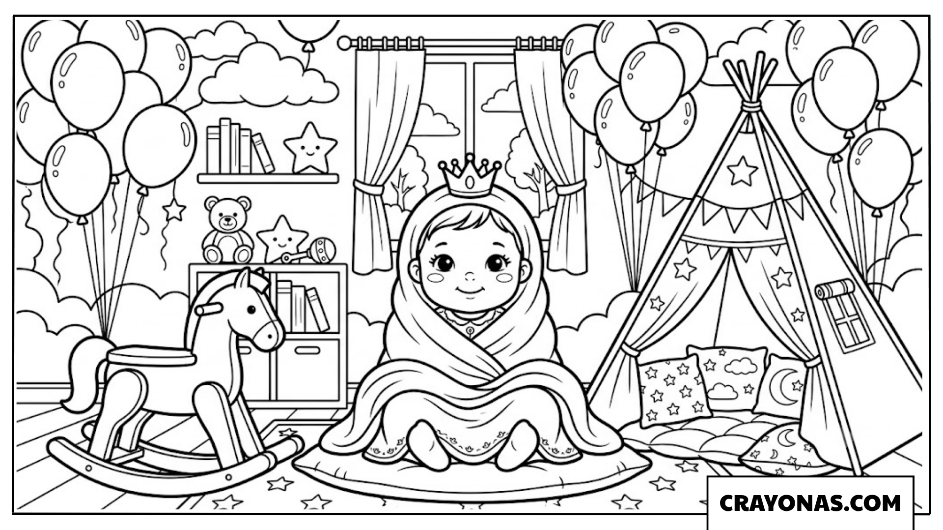 Cozy Baby Princess in Tent Coloring Page