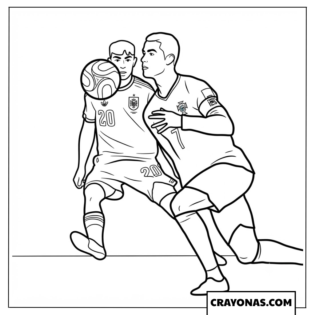 Cristiano Ronaldo Chest Control vs Pedri Coloring Page