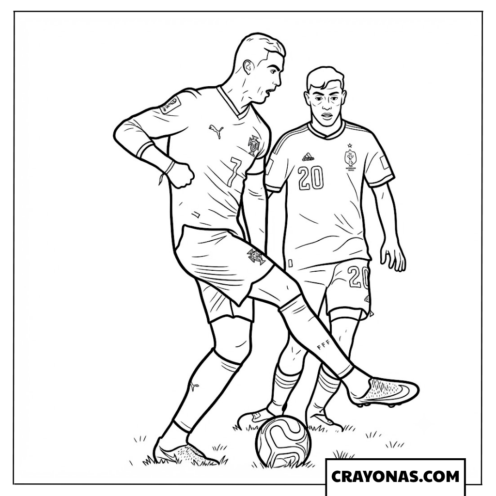 Cristiano Ronaldo Dribbling vs Pedri Coloring Page
