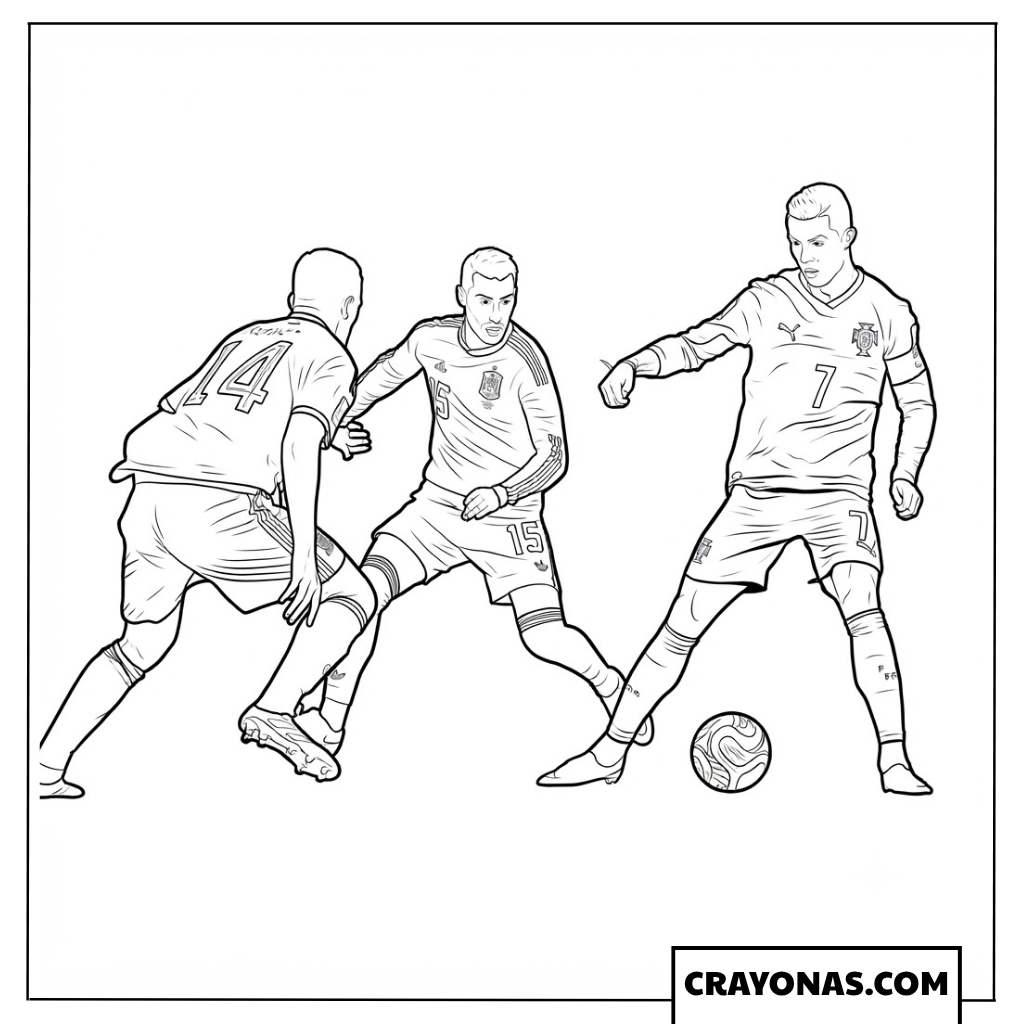 Cristiano Ronaldo vs Laporte and Baena Coloring Page