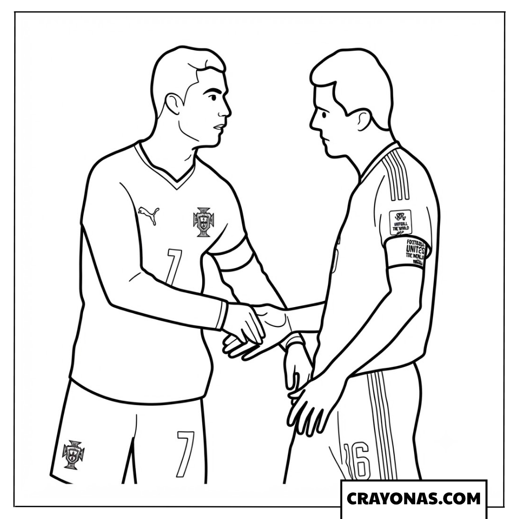 Cristiano Ronaldo vs Rodri Handshake Coloring Page