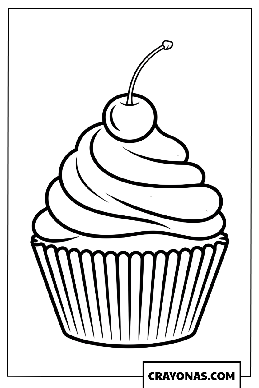 Cupcake with Cherry Coloring Page