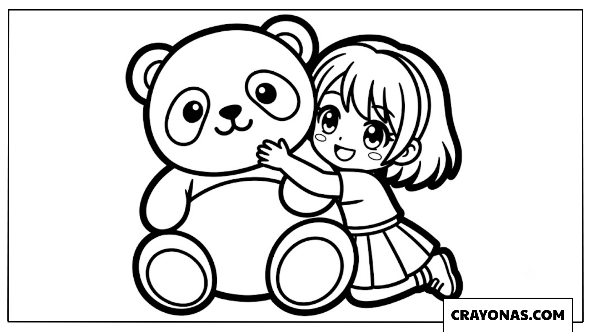 Cute Anime Girl Hugging Panda Coloring Page