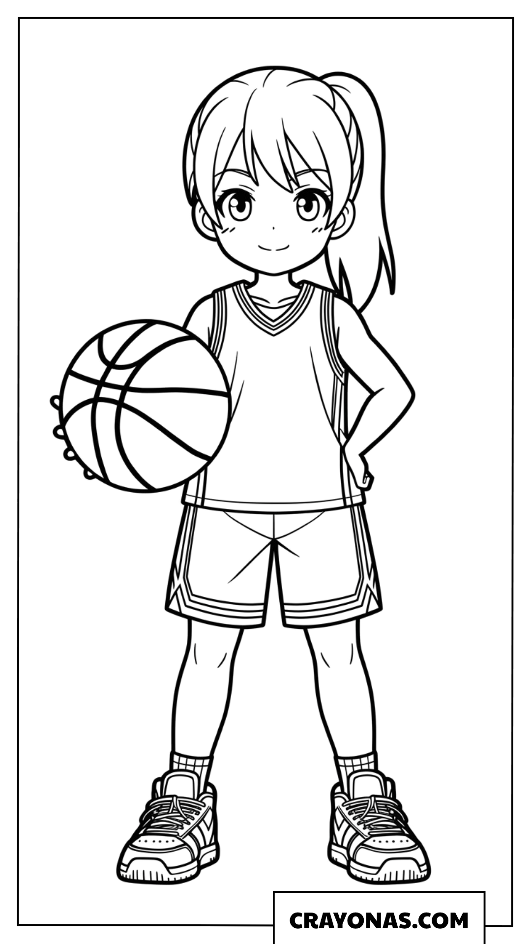 Cute Anime Girl Playing Basketball Coloring Page