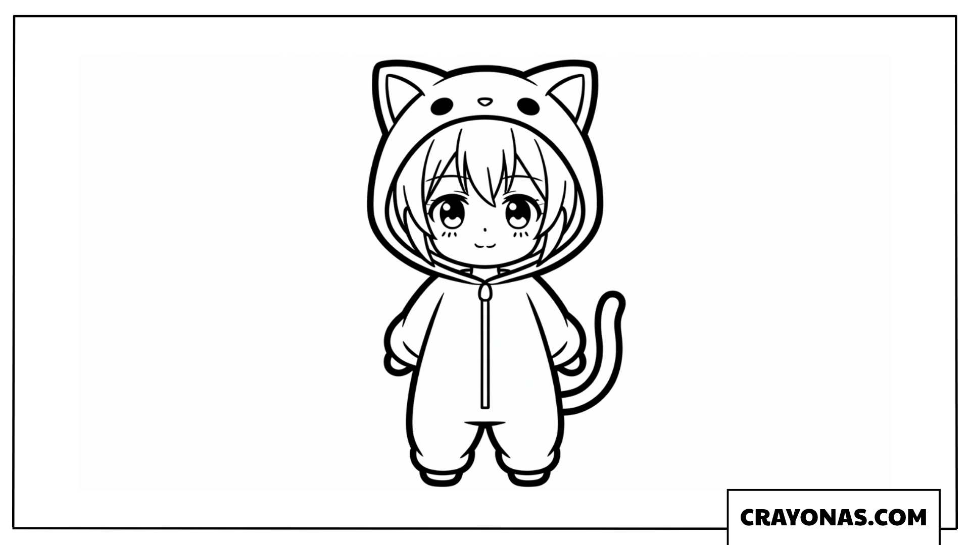 Cute Anime Girl in Cat Kigurumi Coloring Page