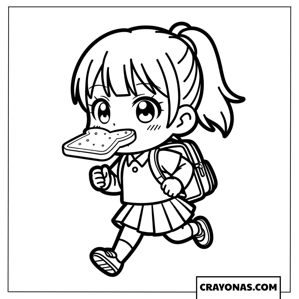 Cute Anime Girl with Duck Bread Coloring Page