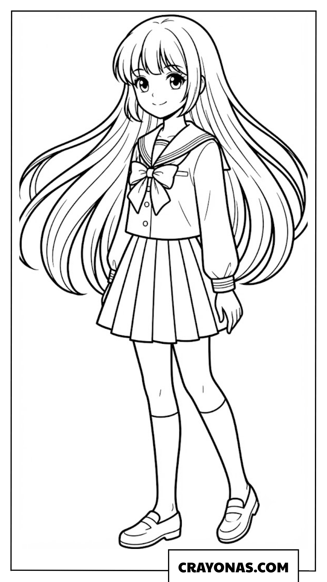 Cute Anime Girl with Long Flowing Hair Coloring Page