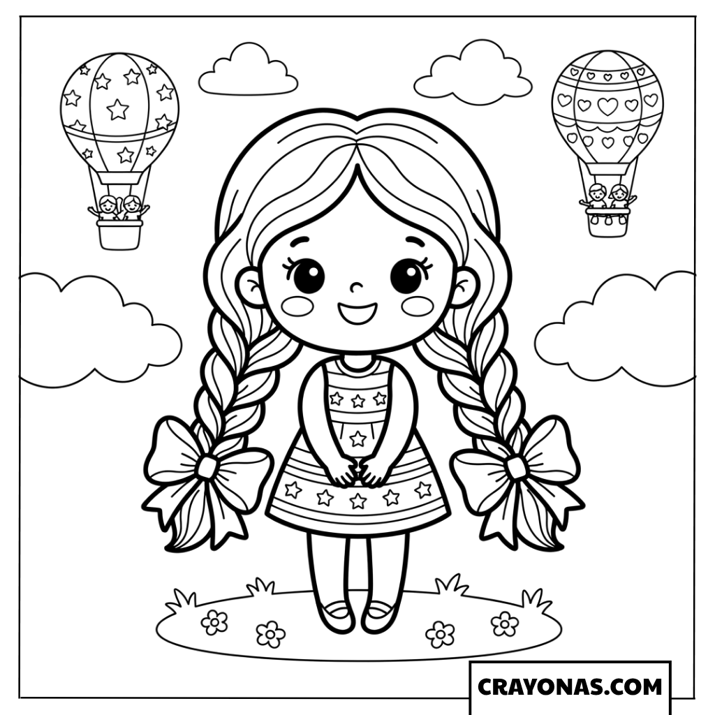 Cute Anime Girl with Twin Braids Coloring Page