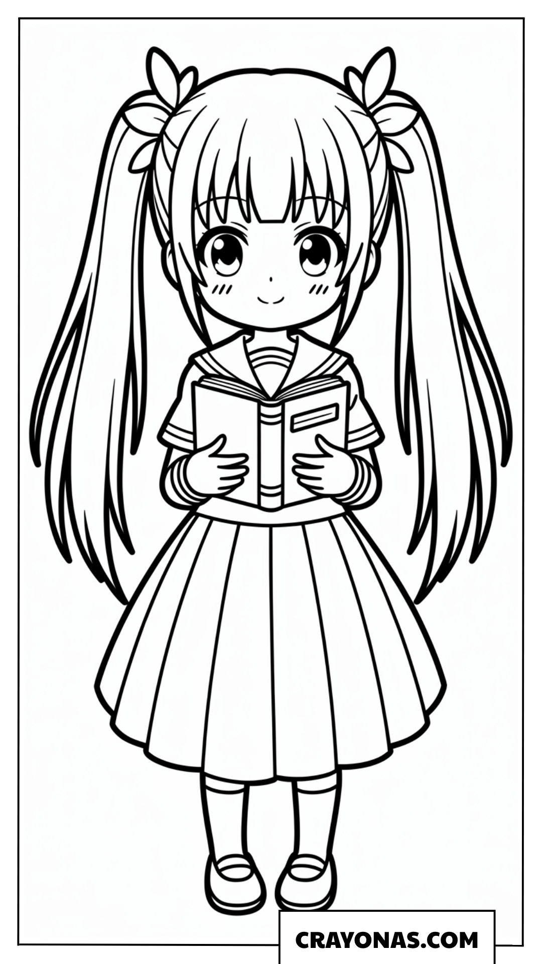 Cute Anime Girl with Twin Tails Coloring Page