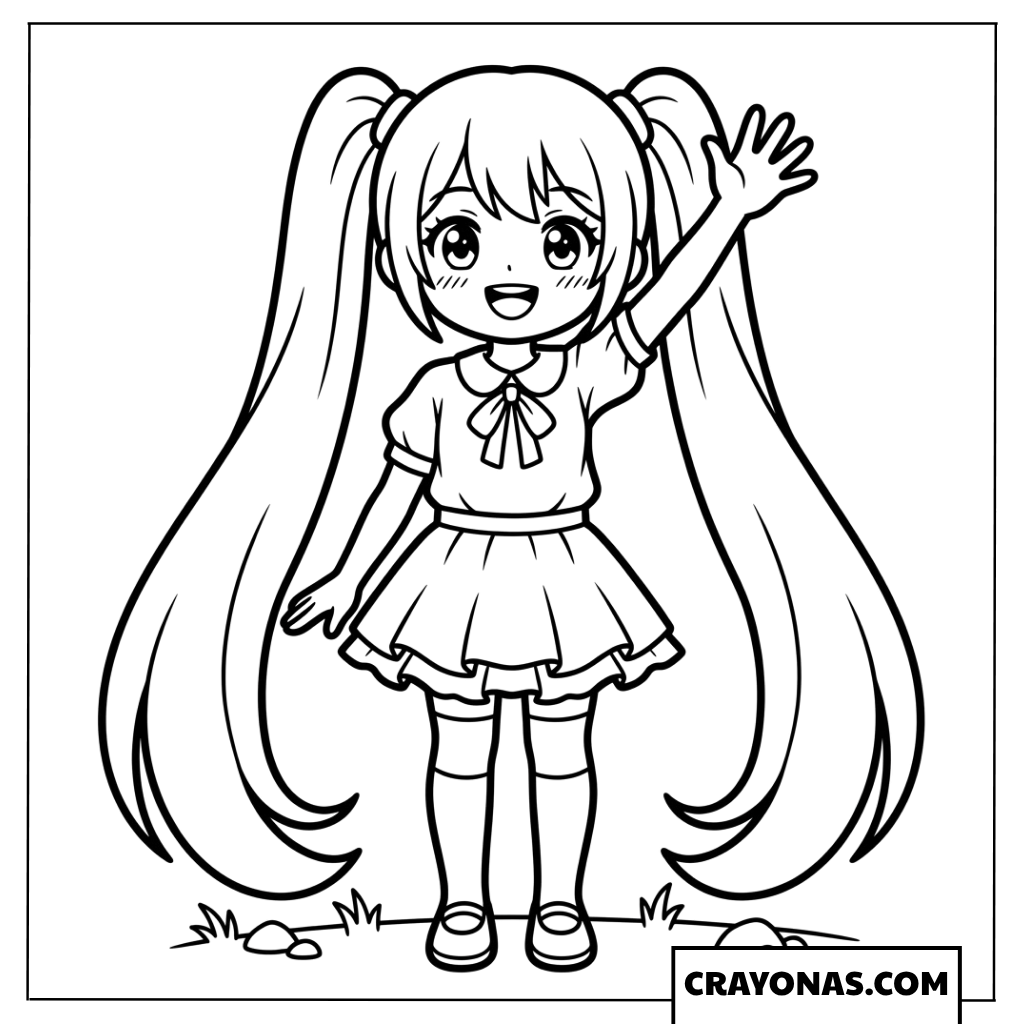 Cute Anime Girl with Twin Tails Coloring Page