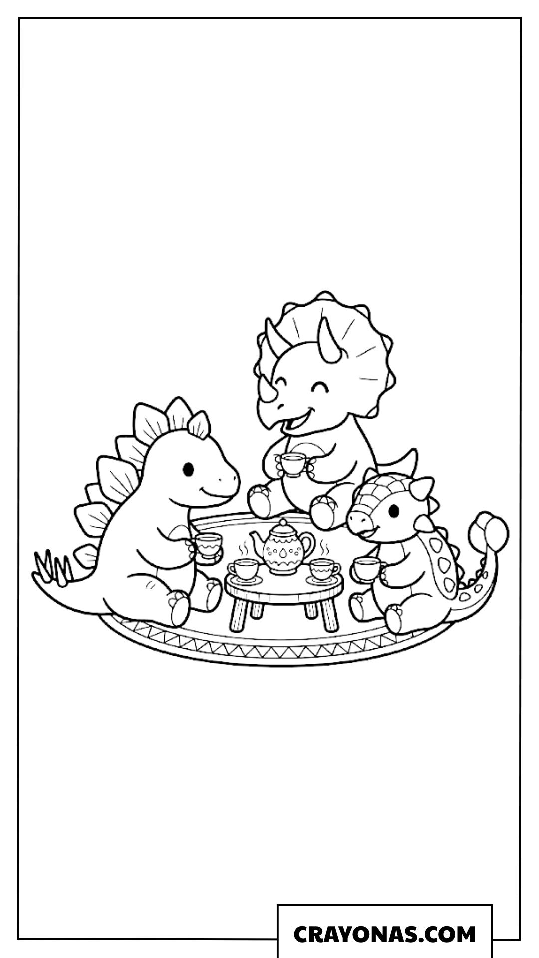 Cute Baby Dinosaur Herbivore Friends Having a Tea Party Coloring Page