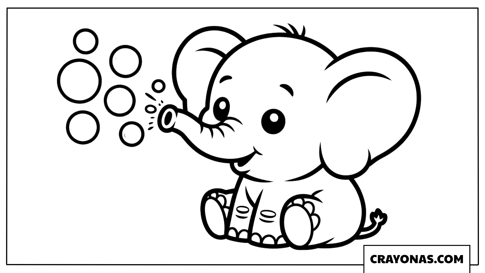 Cute Baby Elephant Blowing Bubbles Coloring Page
