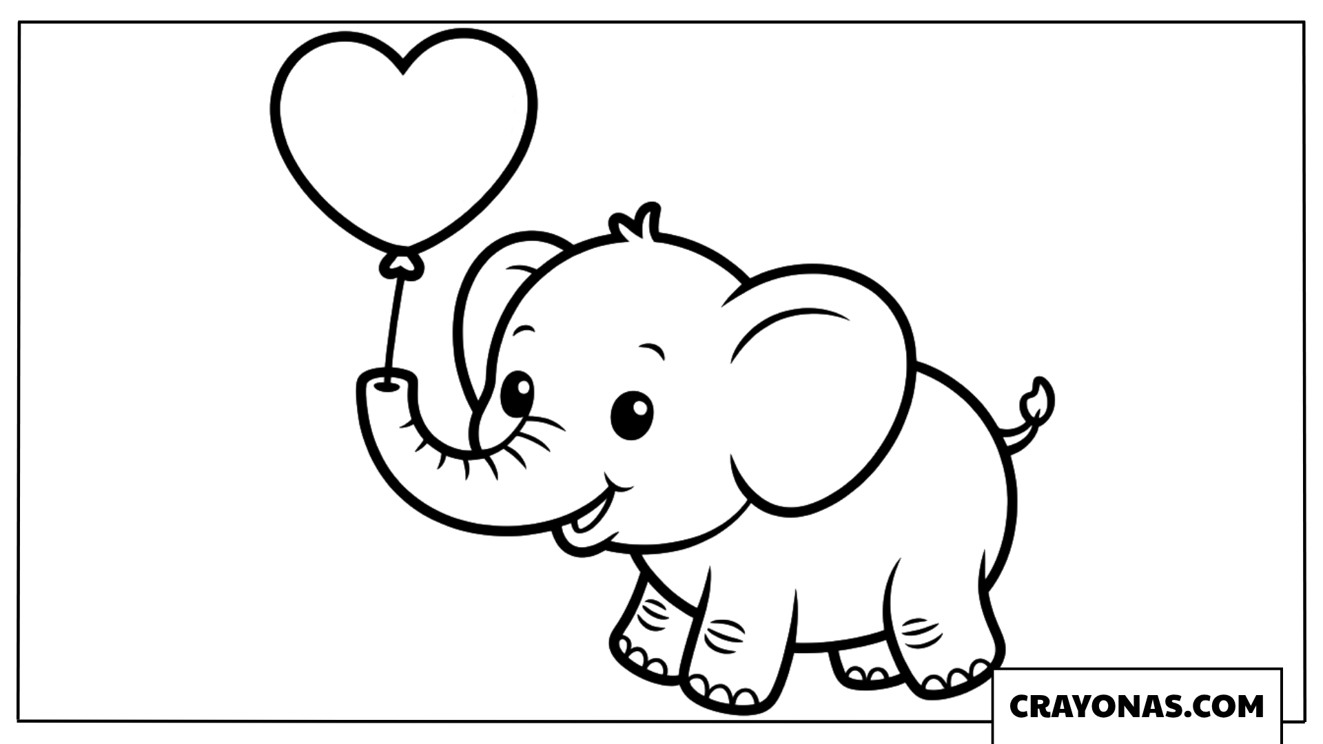 Cute Baby Elephant Holding Heart Balloon Coloring Page