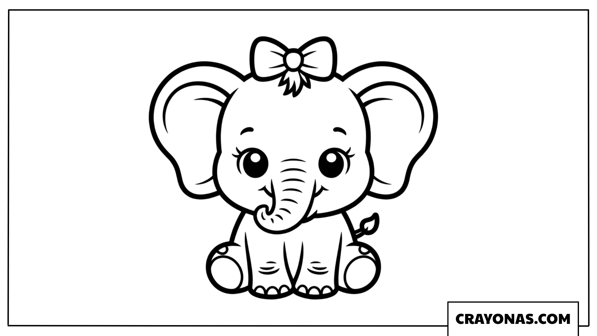 Cute Baby Elephant with Bow Coloring Page
