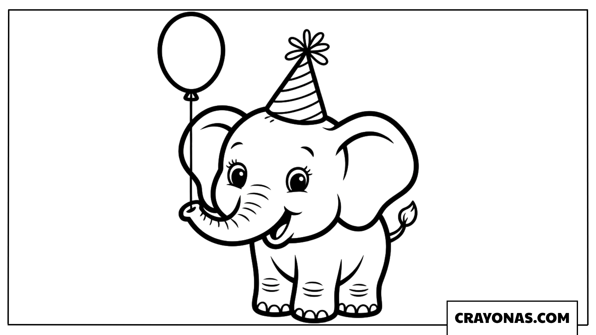 Cute Baby Elephant with Party Hat Coloring Page