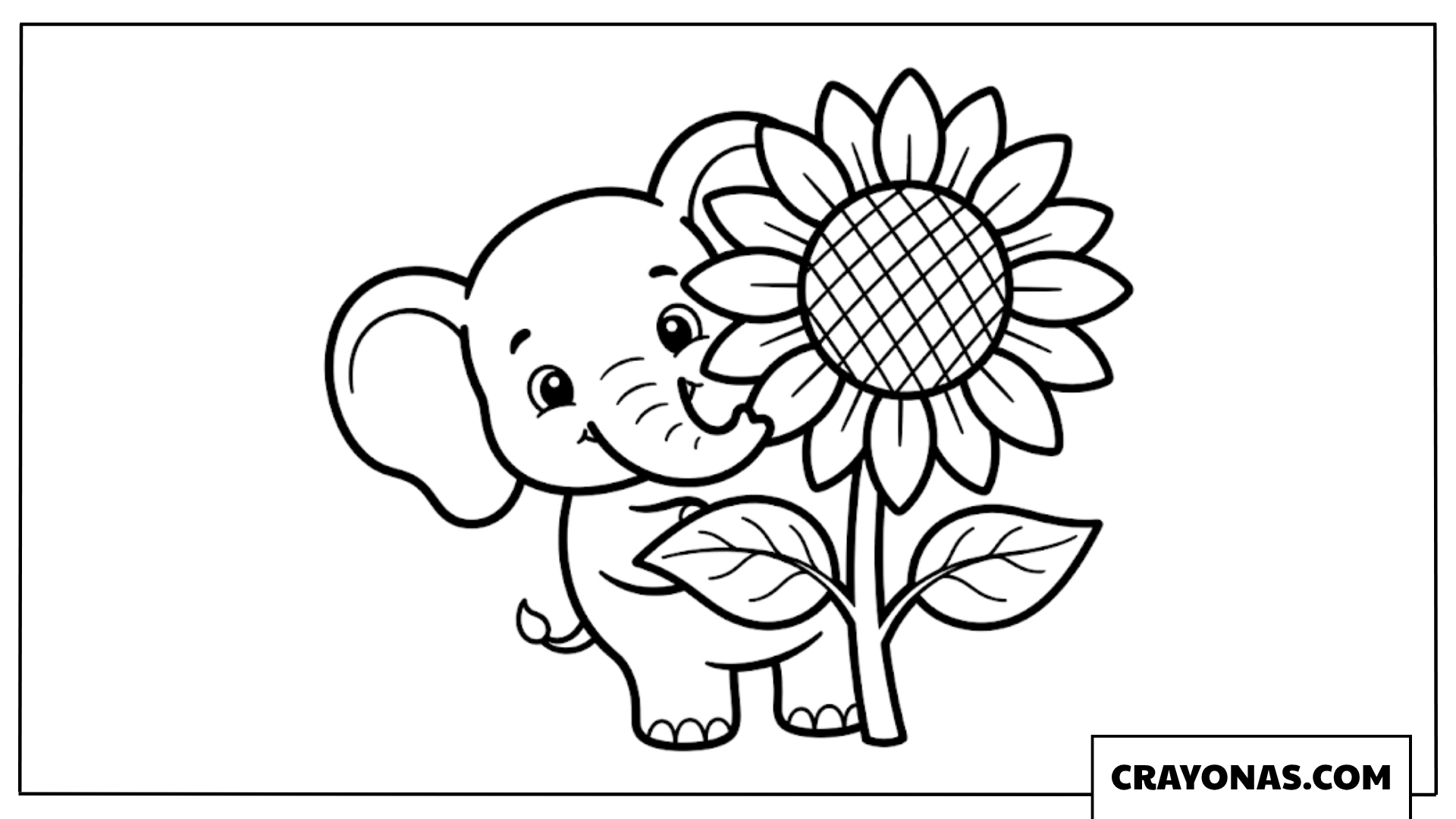 Cute Baby Elephant with Sunflower Coloring Page