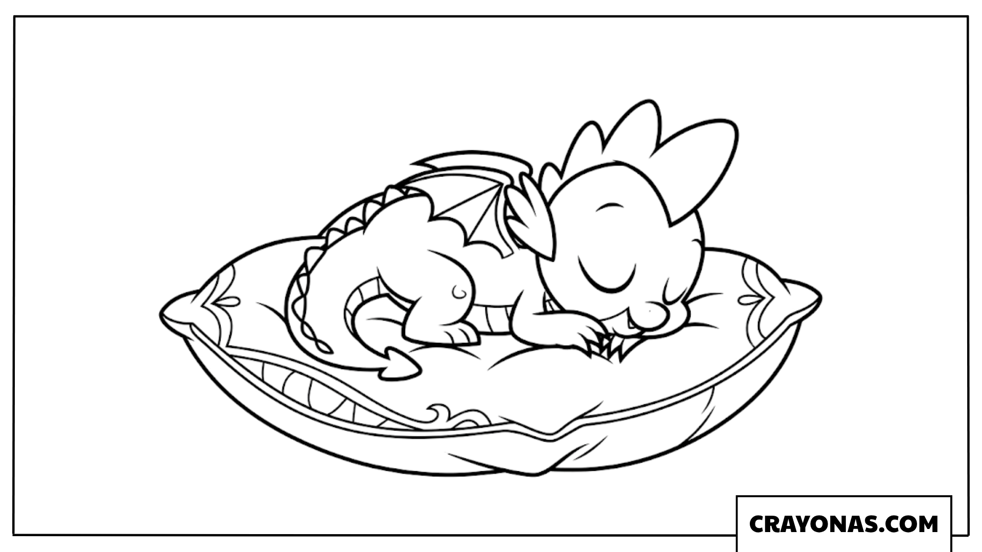 Cute Baby Spike the Dragon Sleeping Cozily on Pillow Bed Coloring Page