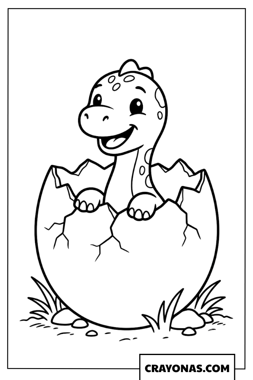 Cute Baby T-Rex Hatching inside Eggshell Coloring Page