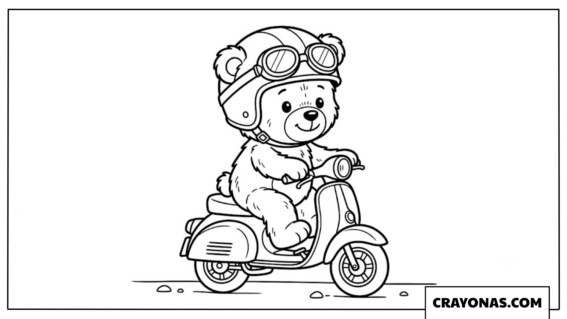Cute Baby Teddy Bear Riding a Mini Moped Scooter Coloring Page