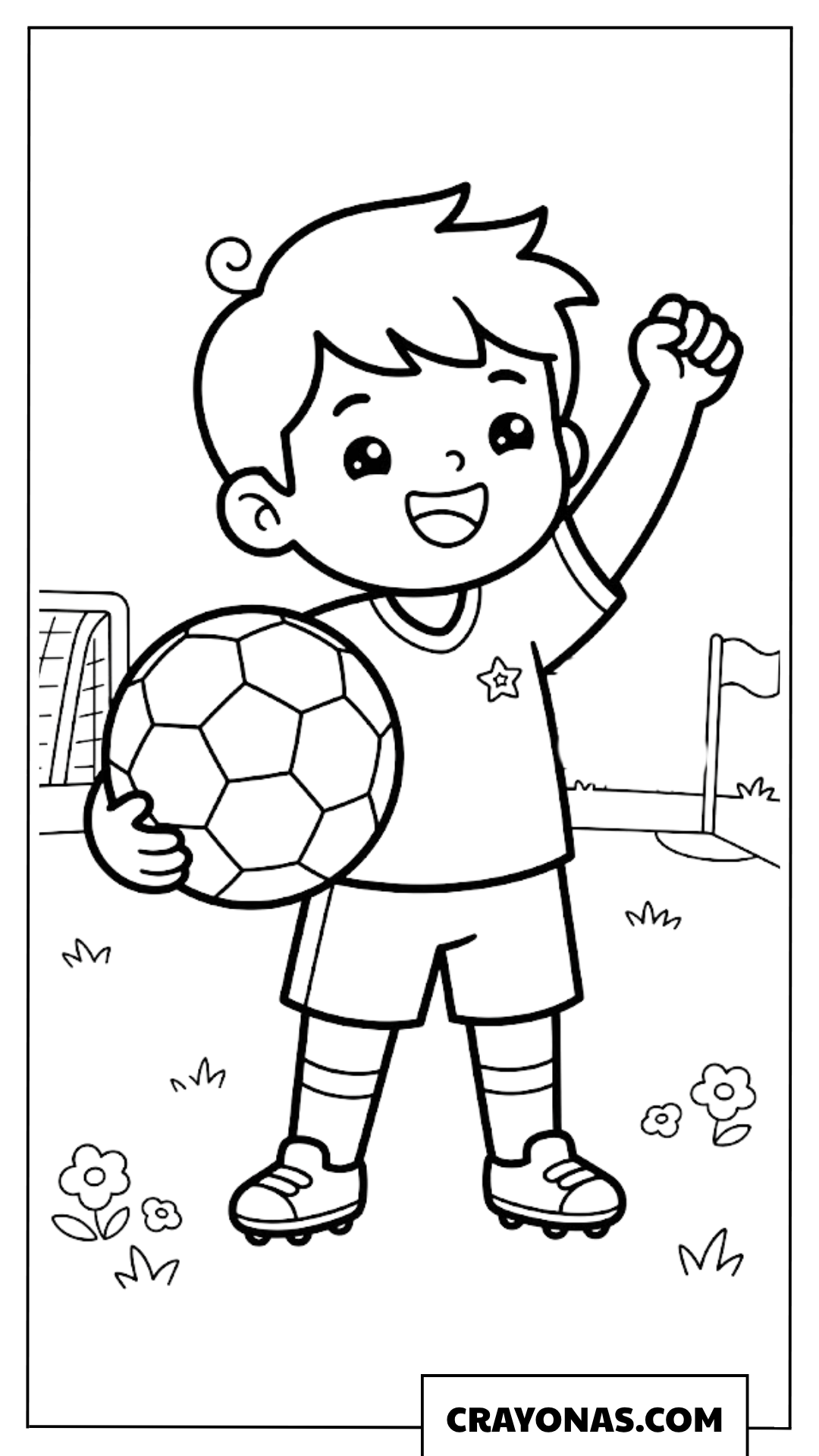 Cute Boy Soccer Player Celebrating Coloring Page