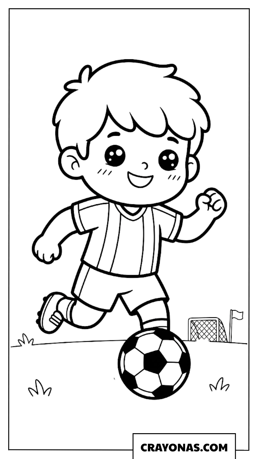 Cute Boy Soccer Player Dribbling Coloring Page