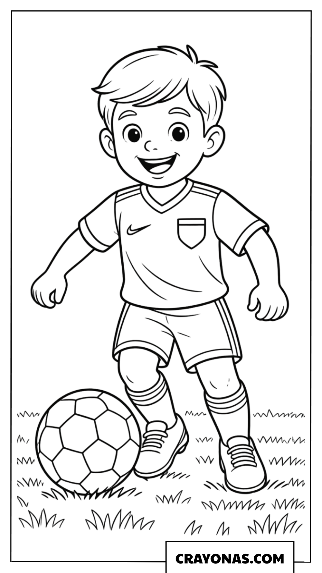 Cute Boy Soccer Player with Ball Coloring Page
