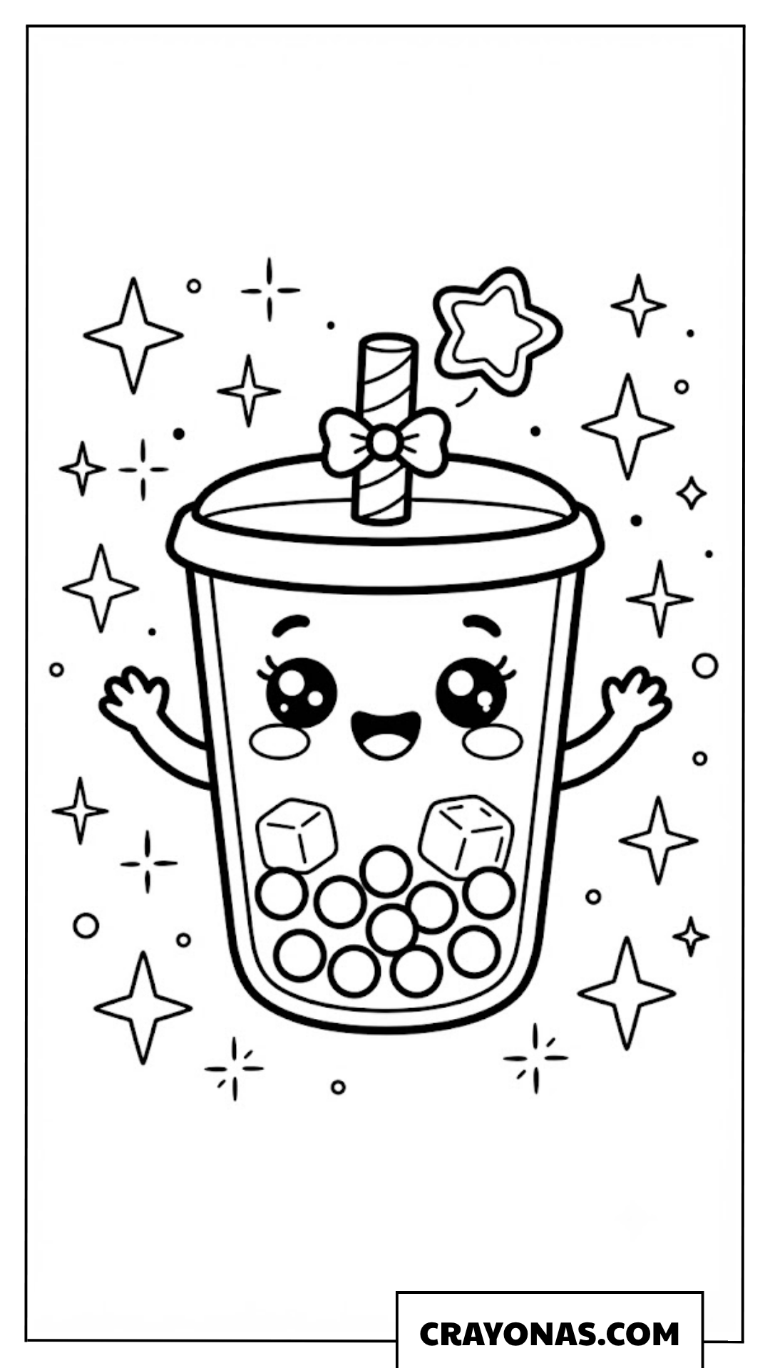 Cute Bubble Tea Kawaii Coloring Page