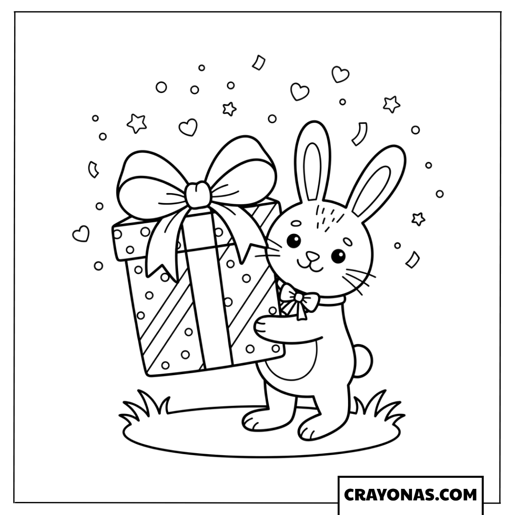 Cute Bunny Holding Birthday Gift Coloring Page
