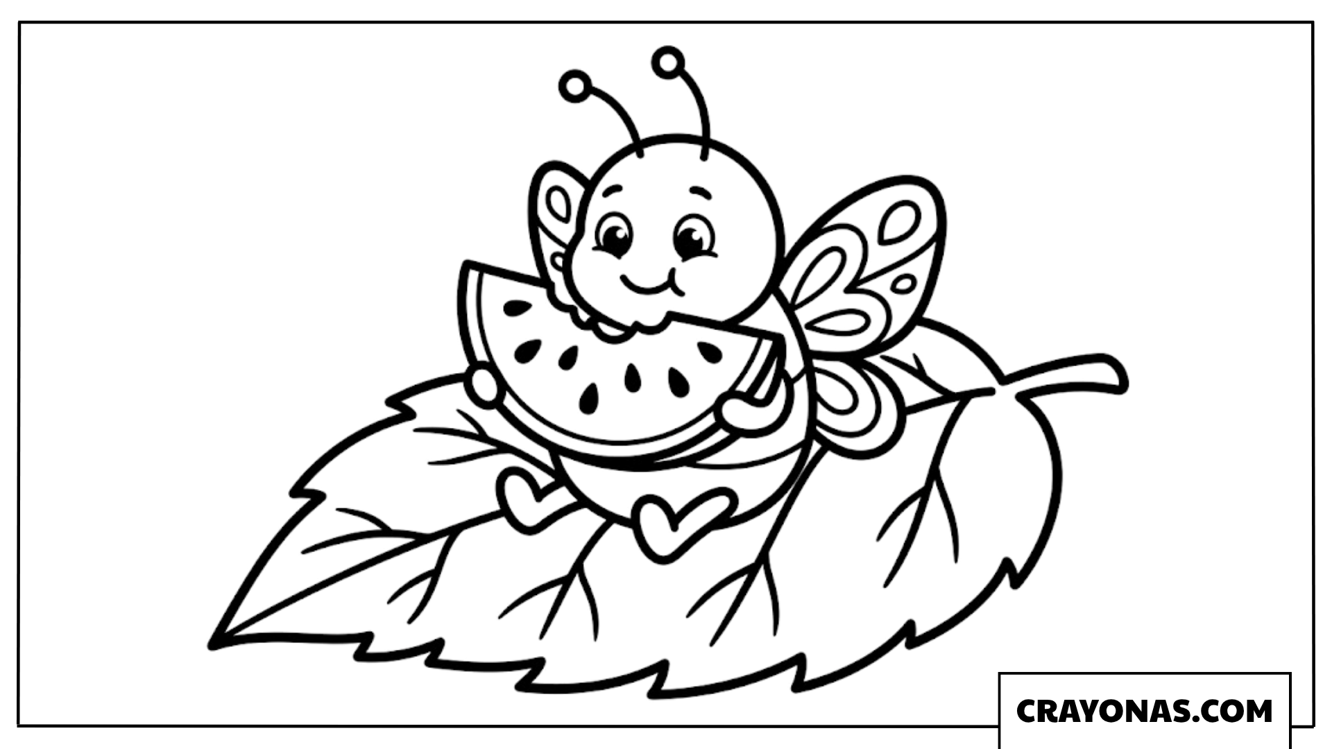 Cute Butterfly Eating Watermelon on a Leaf Coloring Page