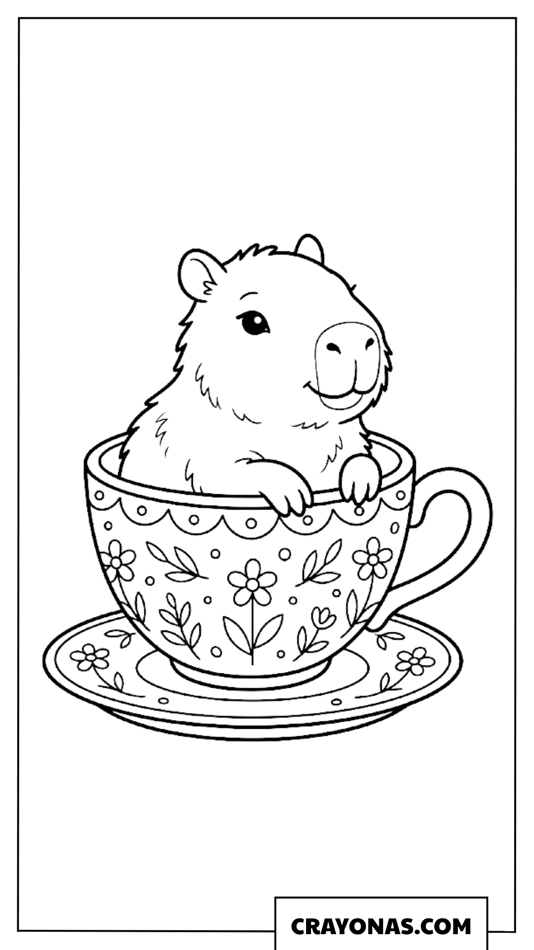 Cute Capybara Sitting in a Teacup Coloring Page