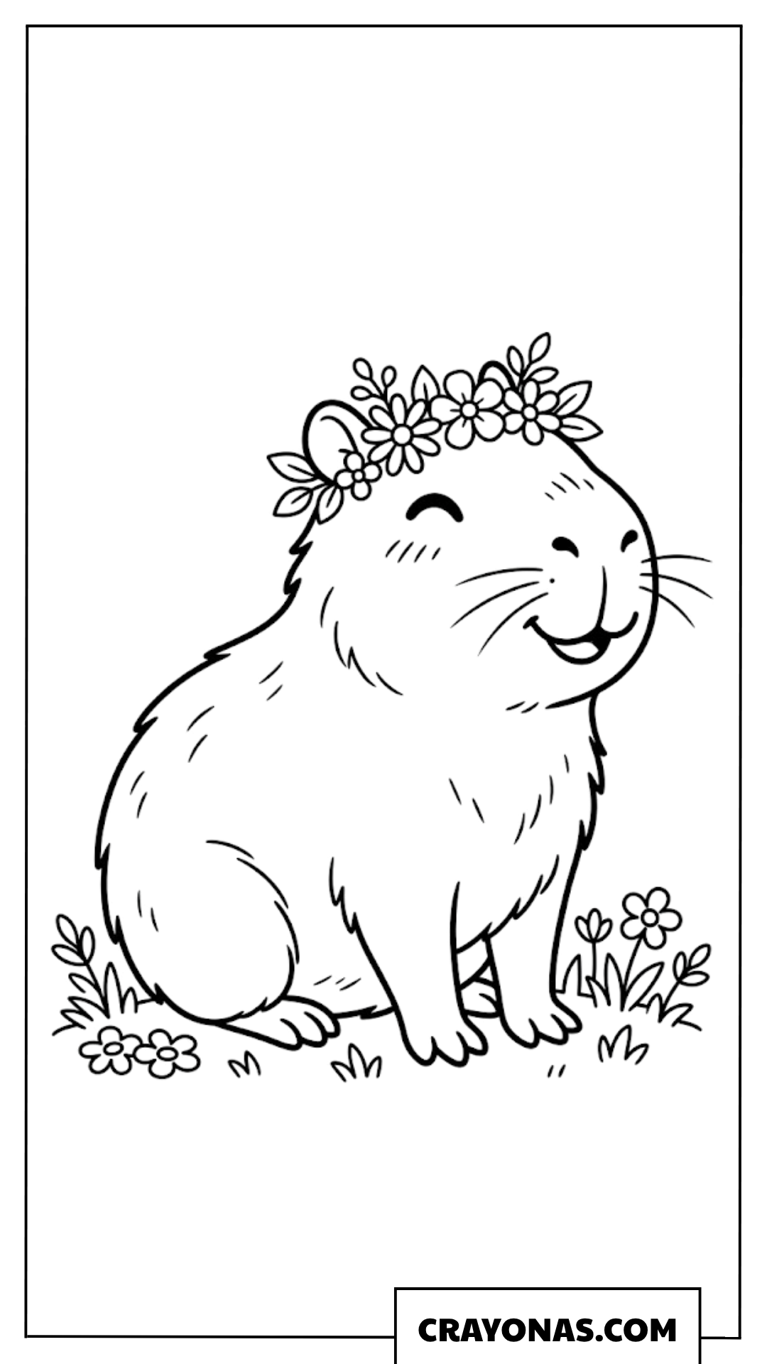 Cute Capybara with Flower Crown Coloring Page