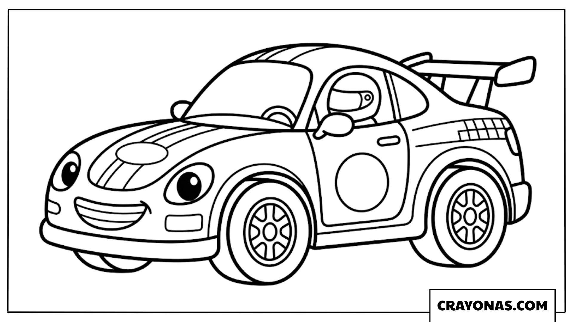 Cute Cartoon Racing Car with Spoiler Coloring Page