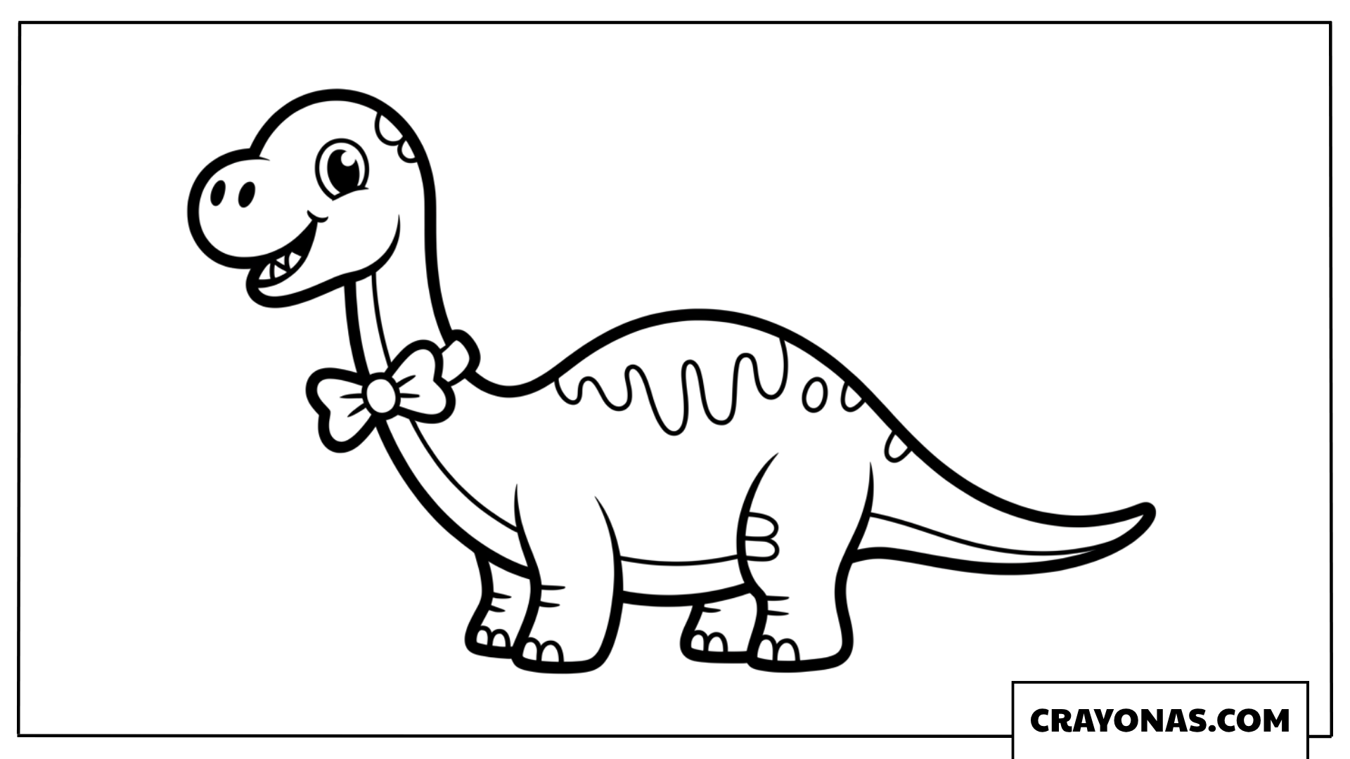 Cute Cartoon Brachiosaurus with Bow Tie Coloring Page