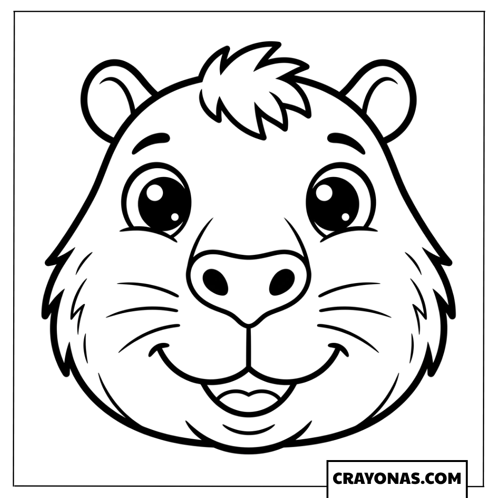 Cute Cartoon Capybara Smiling Face Coloring Page
