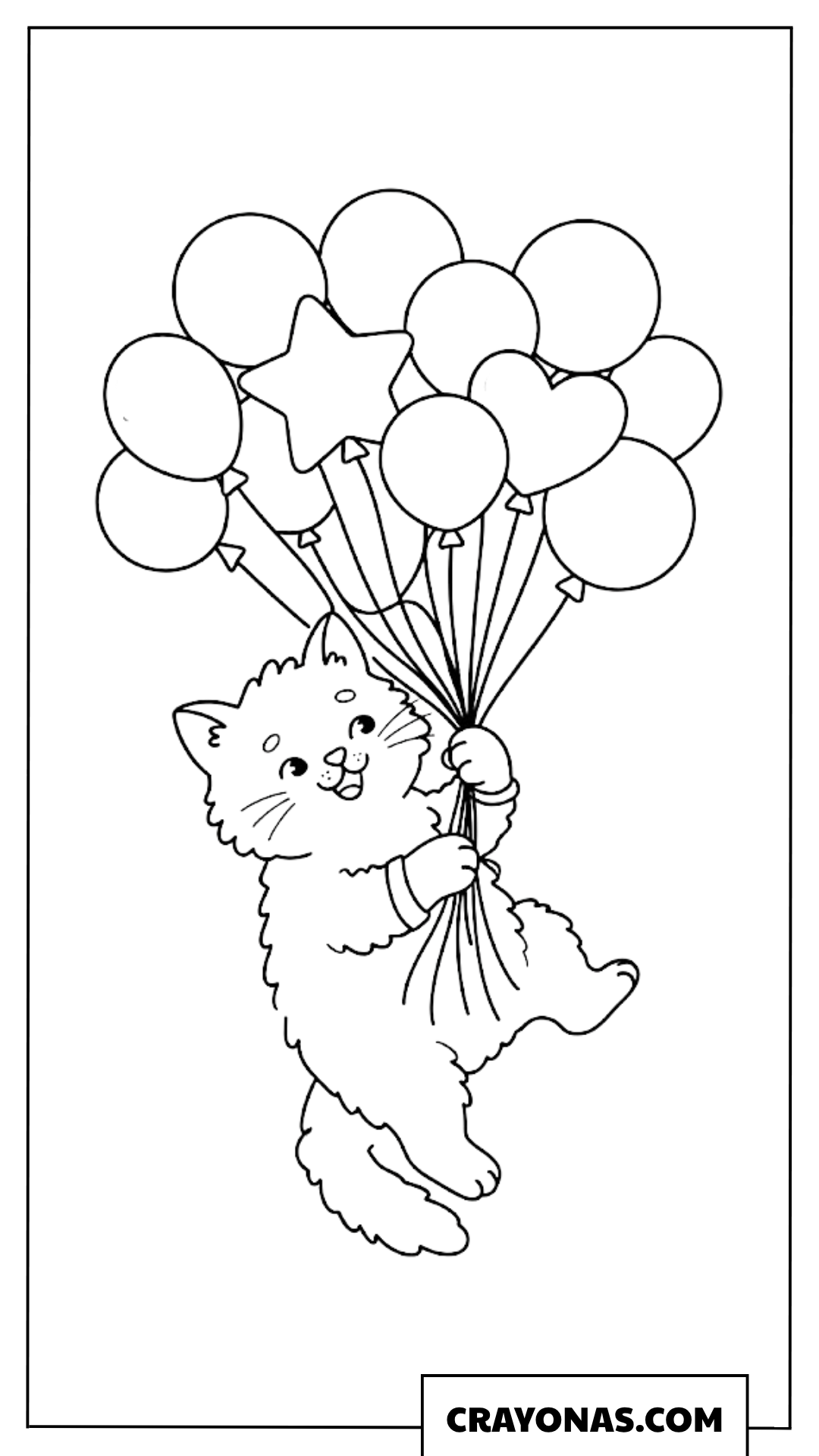 Cute Cat Holding Balloons Coloring Page
