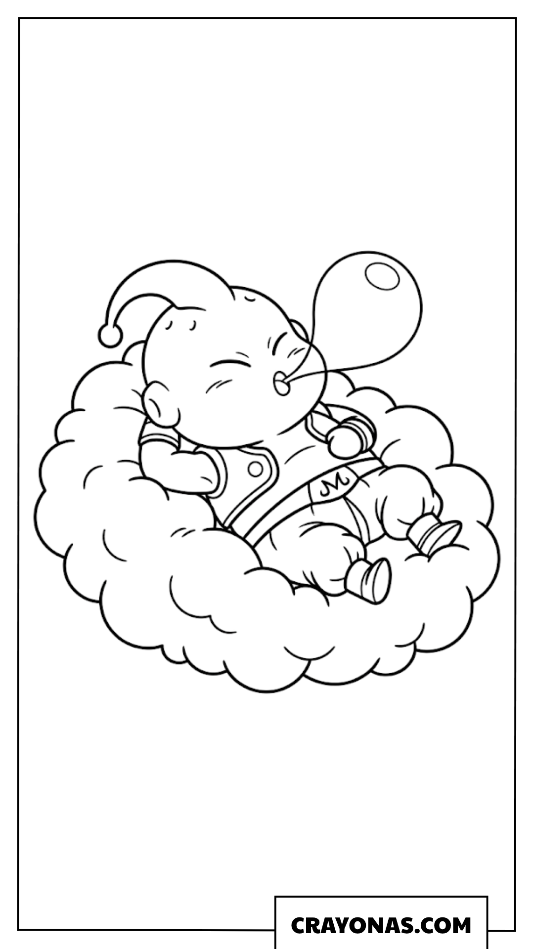 Cute Chibi Baby Buu Sleeping Sweetly on Cloud Coloring Page