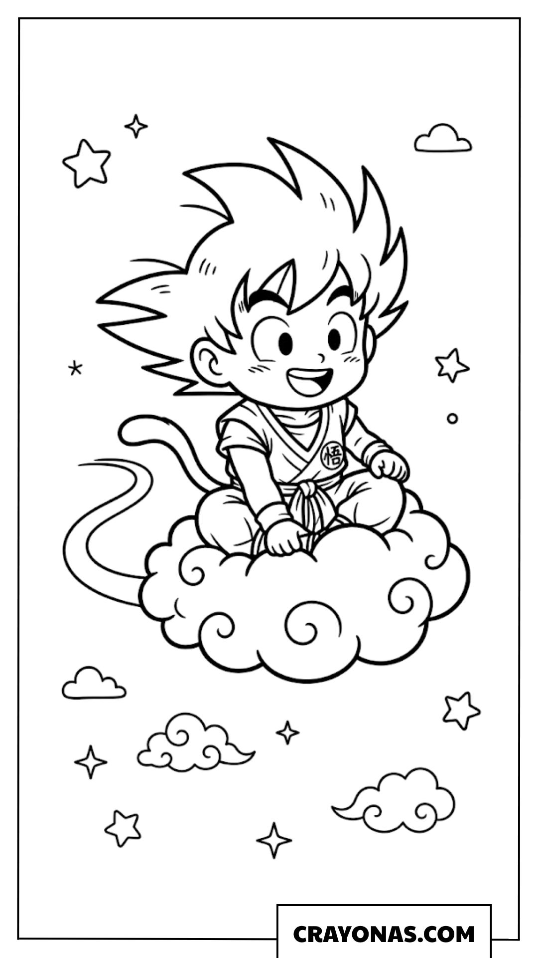 Cute Chibi Baby Goku Sitting on Nimbus Cloud Coloring Page