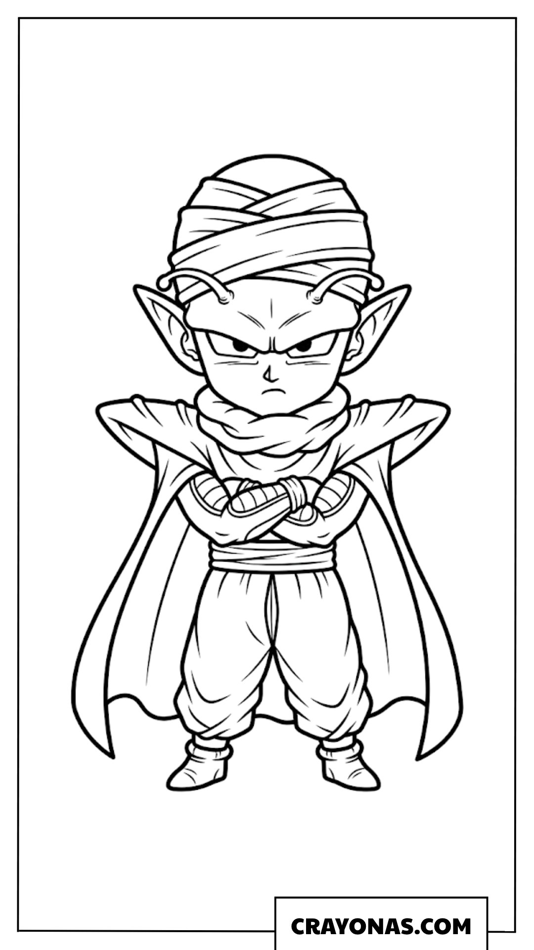 Cute Chibi Baby Piccolo Standing with Cape Coloring Page