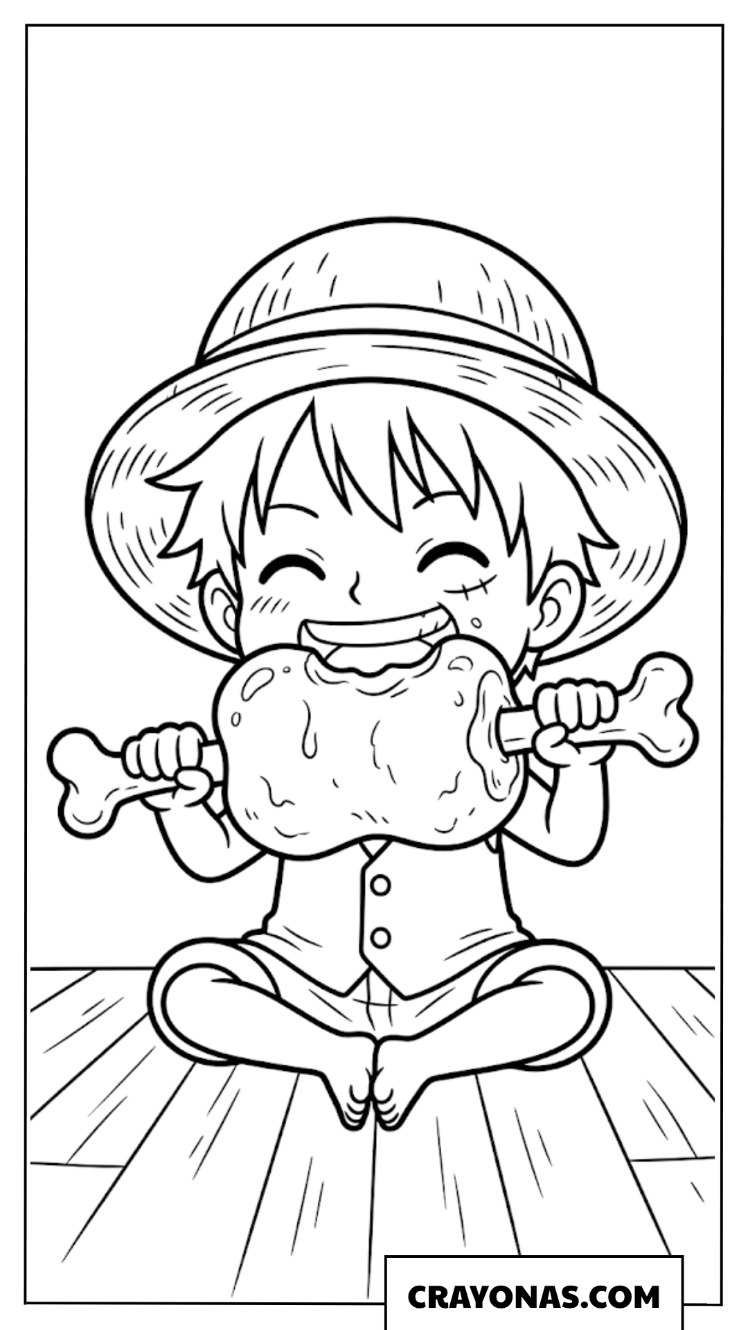Cute Chibi Luffy Eating Big Meat Coloring Page