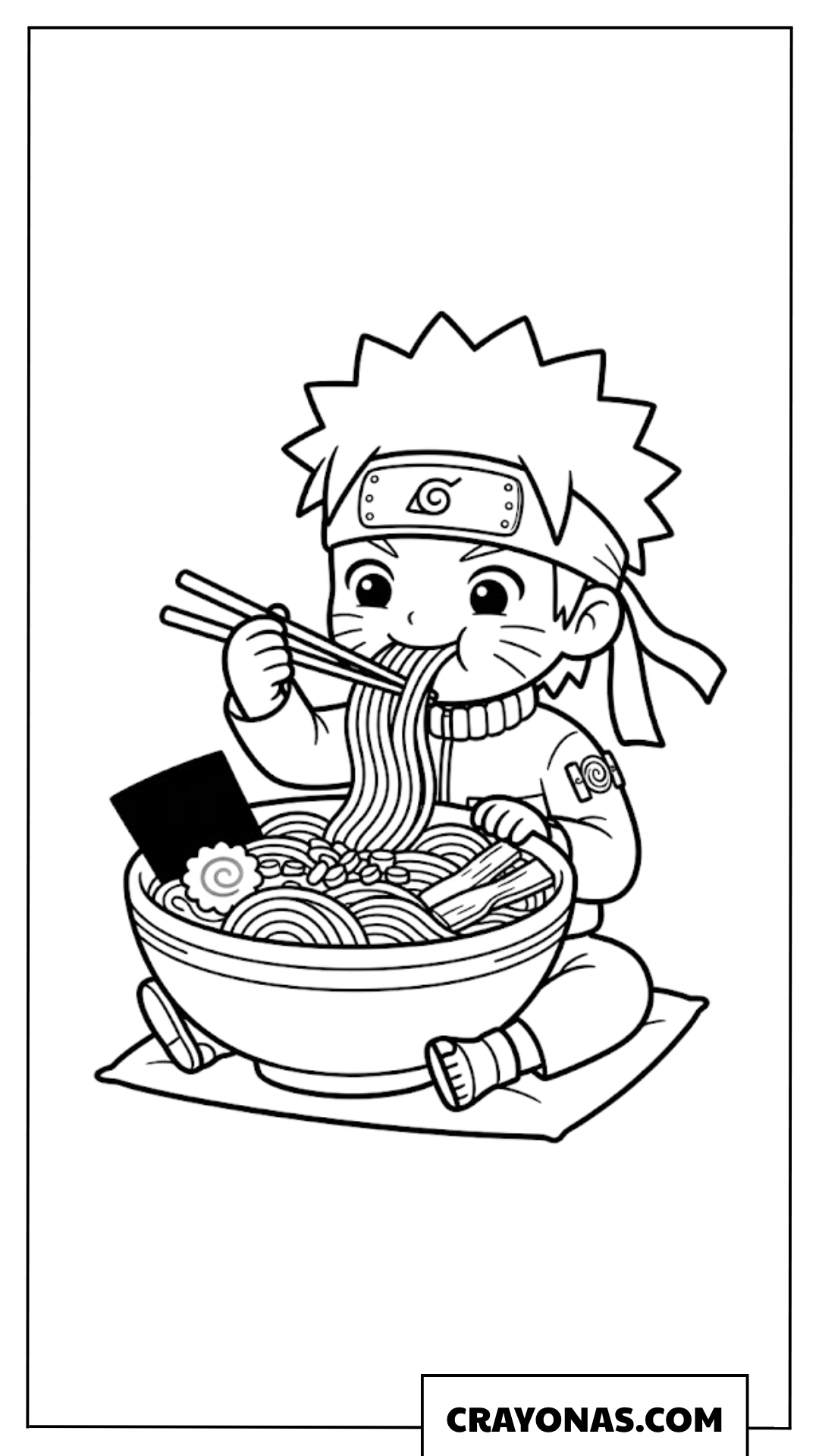 Cute Chibi Naruto Uzumaki Eating a Large Bowl of Ramen Coloring Page