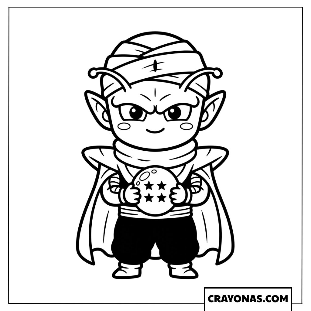 Cute Chibi Piccolo Holding Four Star Dragon Ball Coloring Page