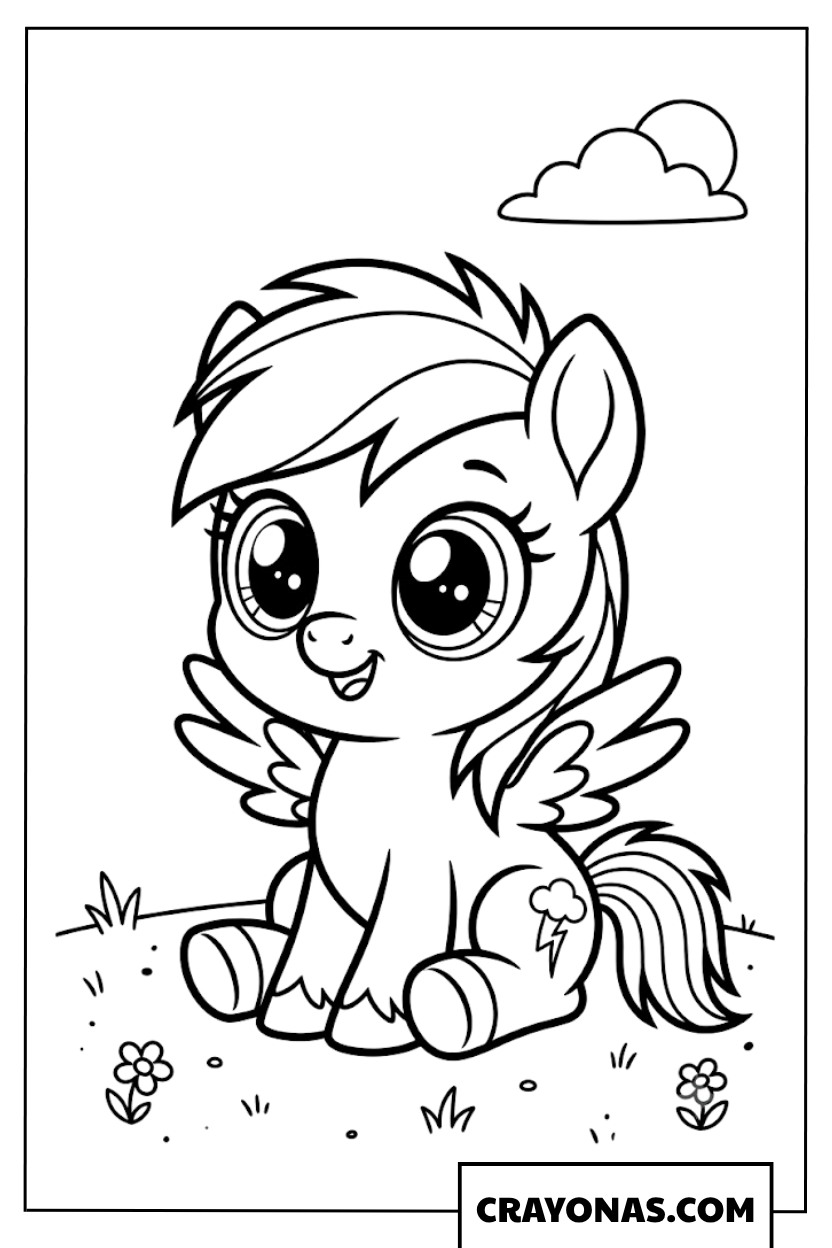 Cute Chibi Rainbow Dash Sitting On Grass My Little Pony Coloring Page