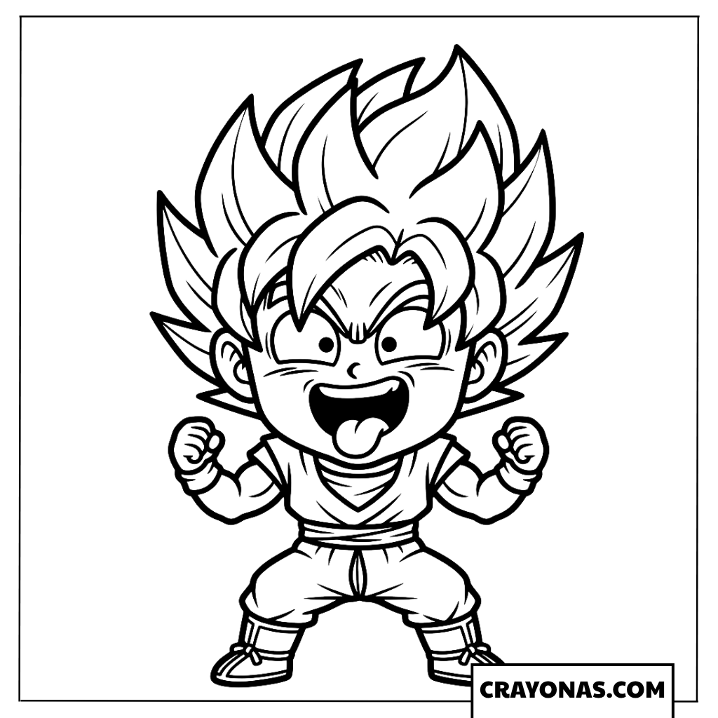 Cute Chibi Super Saiyan Goku Powering Up Coloring Page