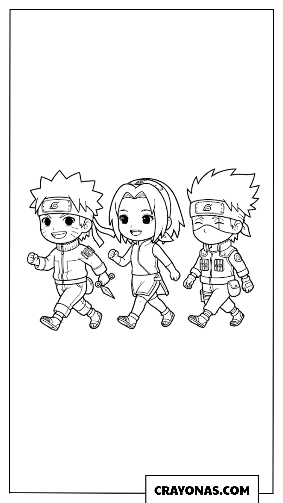 Cute Chibi Team 7 Naruto Sakura and Kakashi Walking Coloring Page