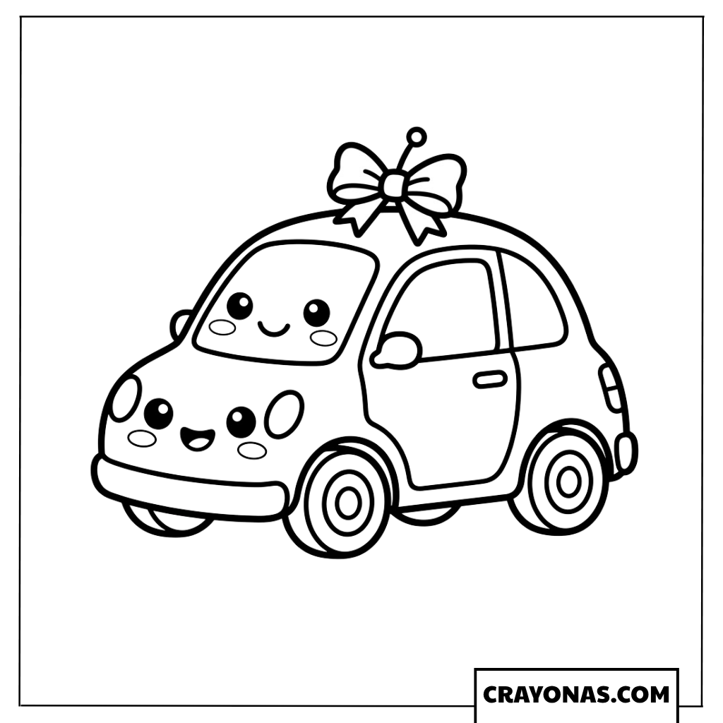 Cute Chibi Toy Car with Ribbon Bow Coloring Page