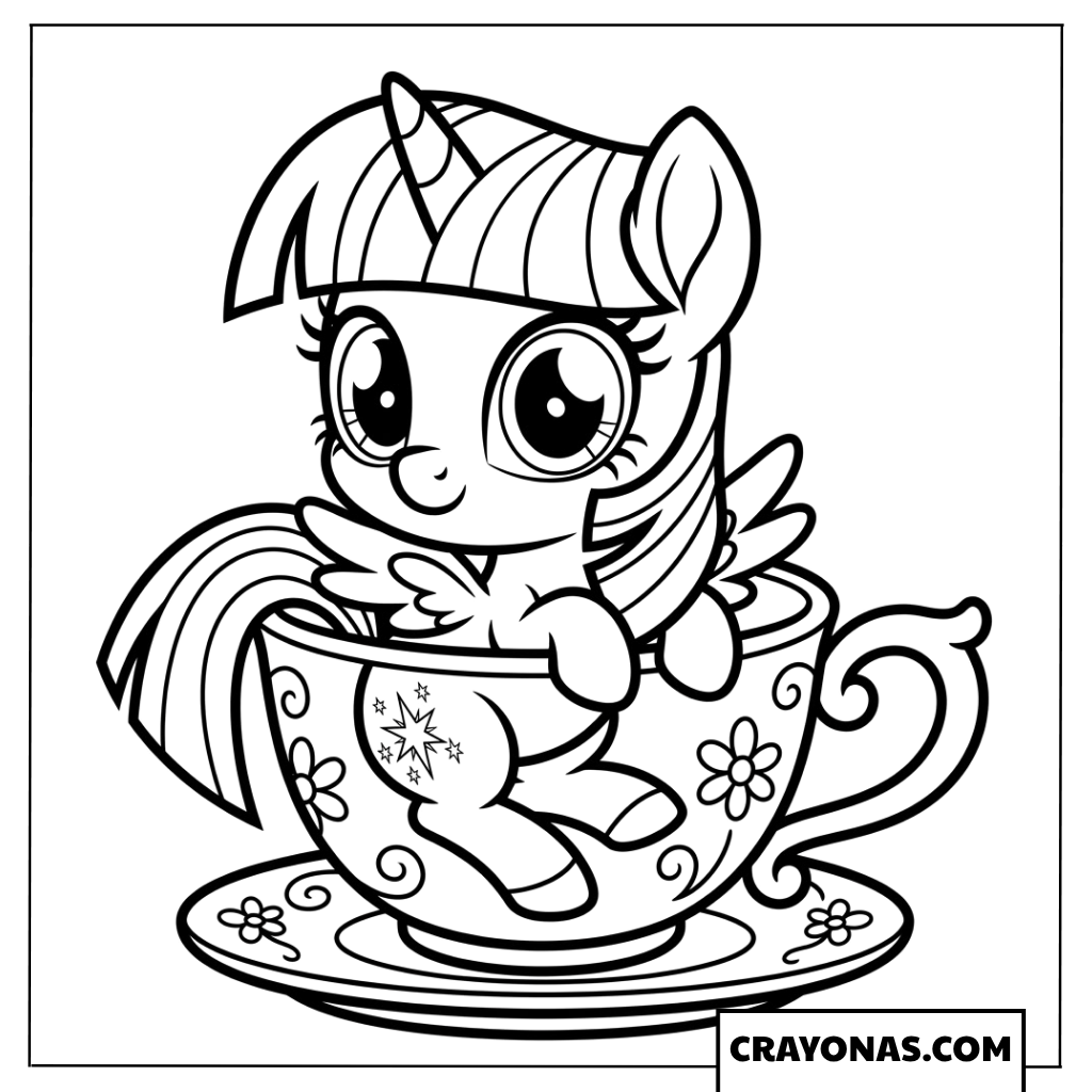 Cute Chibi Twilight Sparkle Sitting In Teacup Coloring Page