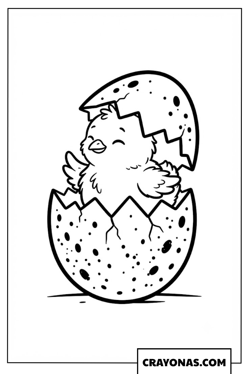 Cute Chick Hatching from Egg Coloring Page