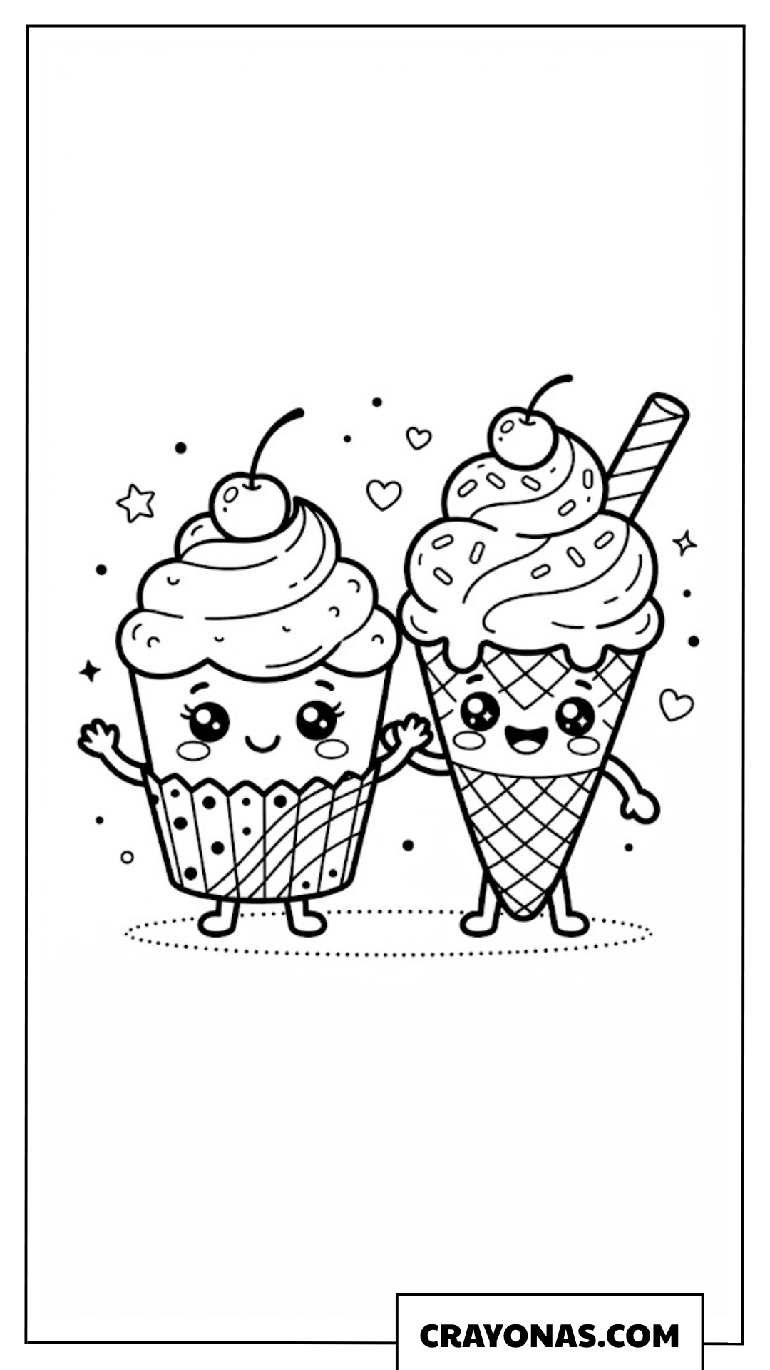 Cute Cupcake and Ice Cream Friends Coloring Page